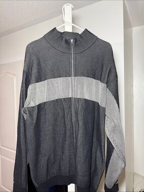 Supreme Black & Light Gray Zip-Up Ribbed Knit Sweater